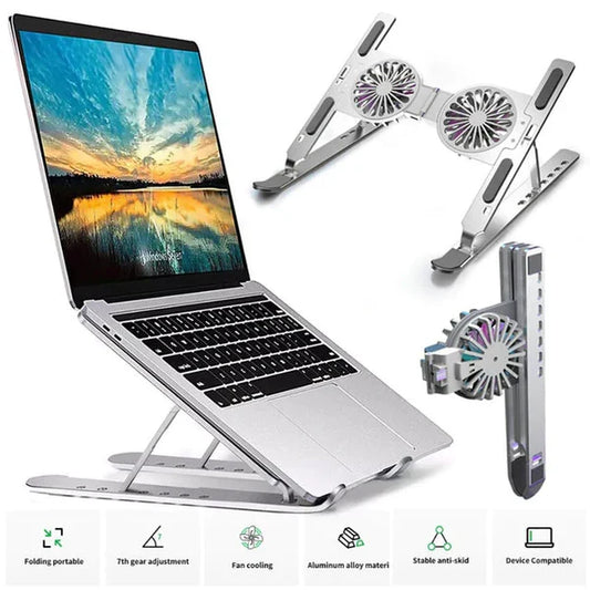 Folding Adjustable Aluminum Laptop Stand + FREE POUCH